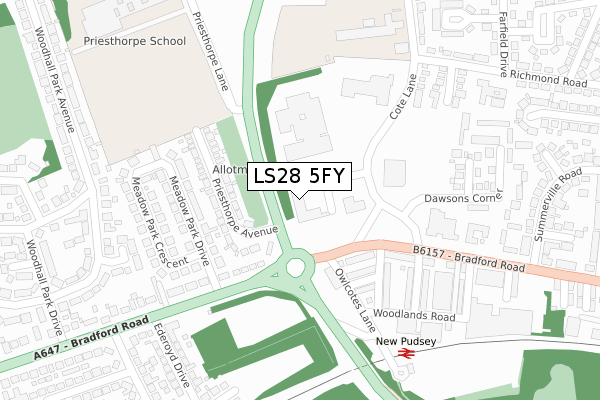 LS28 5FY map - large scale - OS Open Zoomstack (Ordnance Survey) LS28 5FY map - large scale - OS Open Zoomstack (Ordnance Survey)