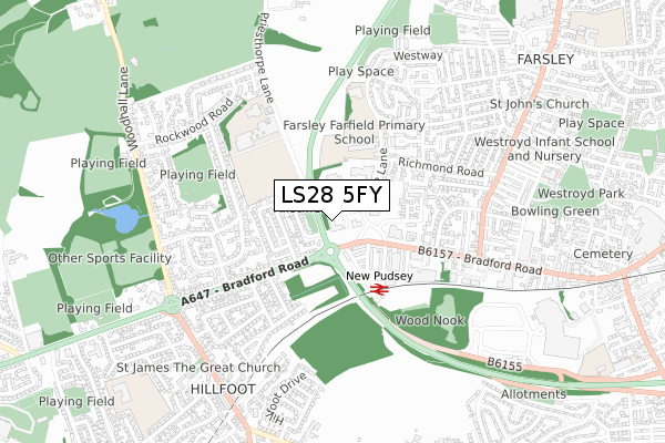 LS28 5FY map - small scale - OS Open Zoomstack (Ordnance Survey)