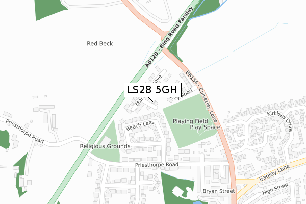 LS28 5GH map - large scale - OS Open Zoomstack (Ordnance Survey)