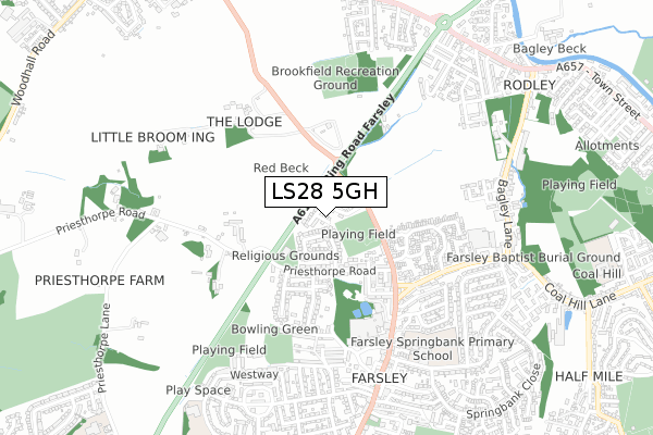 LS28 5GH map - small scale - OS Open Zoomstack (Ordnance Survey)