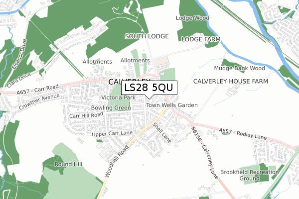 LS28 5QU map - small scale - OS Open Zoomstack (Ordnance Survey) LS28 5QU map - small scale - OS Open Zoomstack (Ordnance Survey)