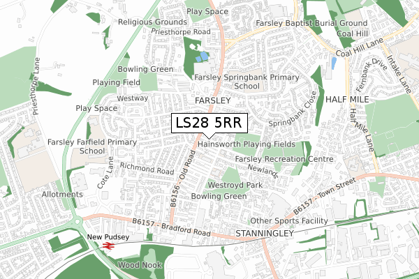 LS28 5RR map - small scale - OS Open Zoomstack (Ordnance Survey)