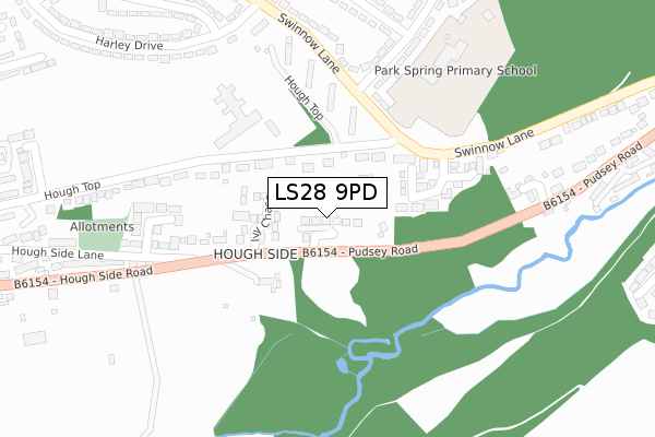 LS28 9PD map - large scale - OS Open Zoomstack (Ordnance Survey)