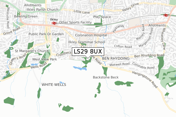 LS29 8UX map - small scale - OS Open Zoomstack (Ordnance Survey)