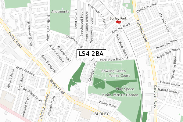 LS4 2BA map - large scale - OS Open Zoomstack (Ordnance Survey)