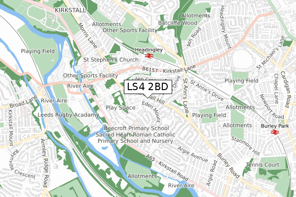 LS4 2BD map - small scale - OS Open Zoomstack (Ordnance Survey)