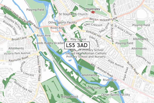 LS5 3AD map - small scale - OS Open Zoomstack (Ordnance Survey)