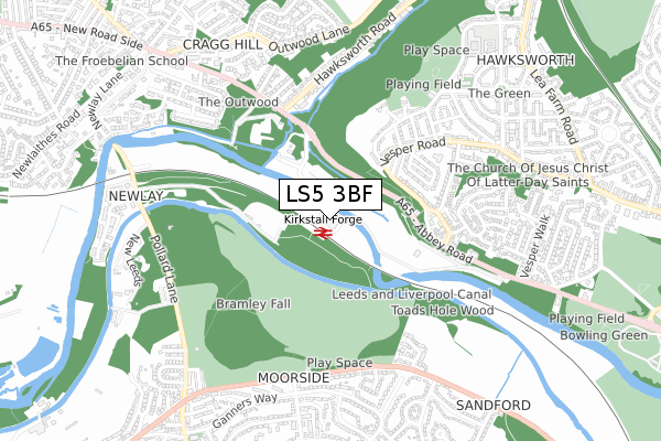 LS5 3BF map - small scale - OS Open Zoomstack (Ordnance Survey)