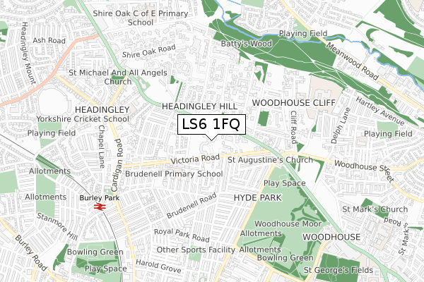 LS6 1FQ map - small scale - OS Open Zoomstack (Ordnance Survey)