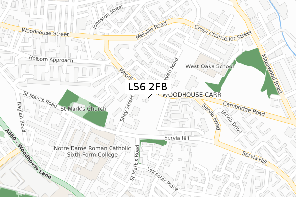 LS6 2FB map - large scale - OS Open Zoomstack (Ordnance Survey)