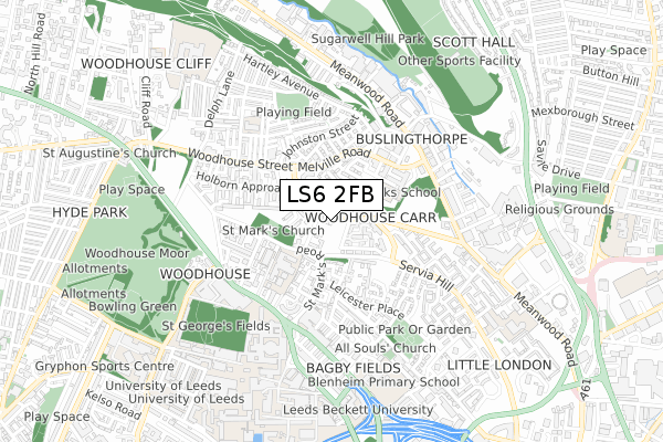 LS6 2FB map - small scale - OS Open Zoomstack (Ordnance Survey)