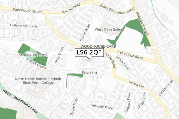 LS6 2QF map - large scale - OS Open Zoomstack (Ordnance Survey)