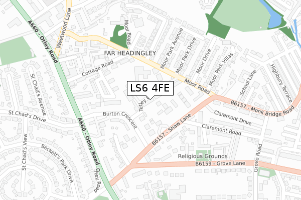 LS6 4FE map - large scale - OS Open Zoomstack (Ordnance Survey)