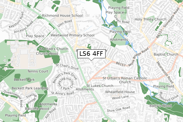 LS6 4FF map - small scale - OS Open Zoomstack (Ordnance Survey)