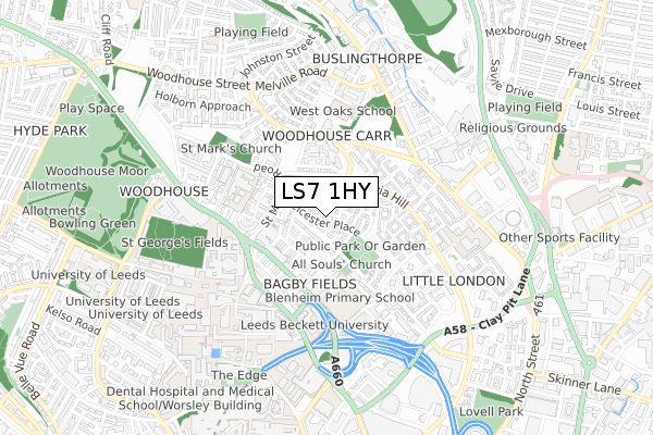 LS7 1HY map - small scale - OS Open Zoomstack (Ordnance Survey)