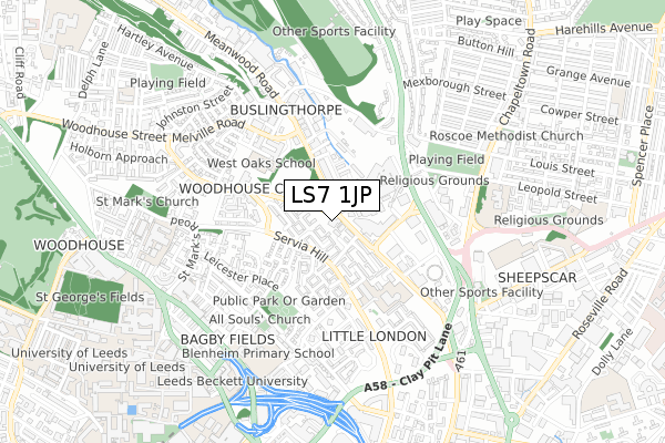 LS7 1JP map - small scale - OS Open Zoomstack (Ordnance Survey)