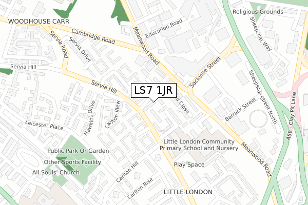 LS7 1JR map - large scale - OS Open Zoomstack (Ordnance Survey)