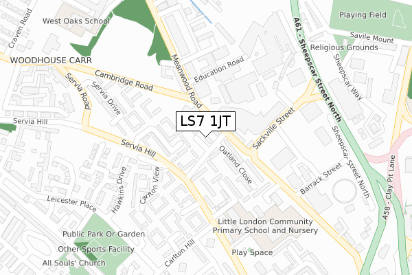 LS7 1JT map - large scale - OS Open Zoomstack (Ordnance Survey)