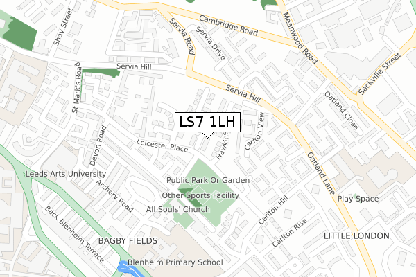 LS7 1LH map - large scale - OS Open Zoomstack (Ordnance Survey)