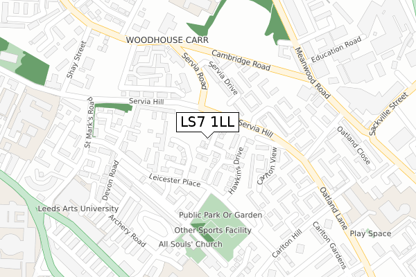 LS7 1LL map - large scale - OS Open Zoomstack (Ordnance Survey)