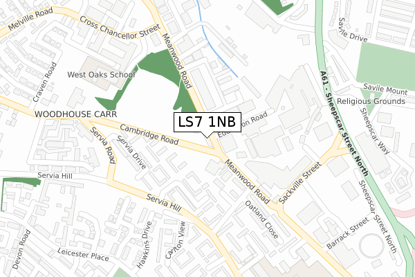 LS7 1NB map - large scale - OS Open Zoomstack (Ordnance Survey)