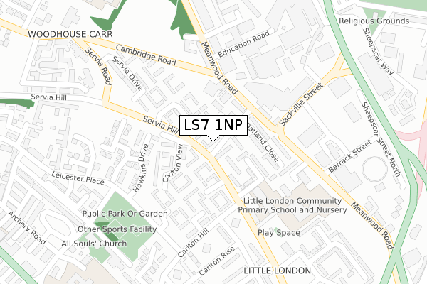 LS7 1NP map - large scale - OS Open Zoomstack (Ordnance Survey)