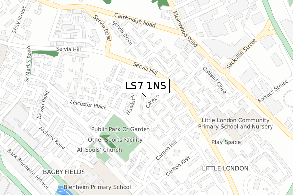 LS7 1NS map - large scale - OS Open Zoomstack (Ordnance Survey)