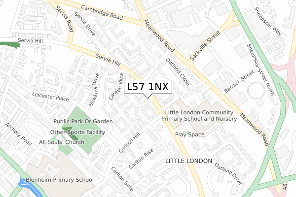 LS7 1NX map - large scale - OS Open Zoomstack (Ordnance Survey)