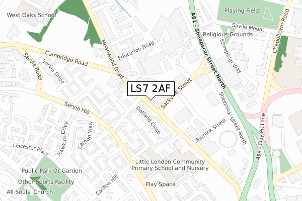 LS7 2AF map - large scale - OS Open Zoomstack (Ordnance Survey)