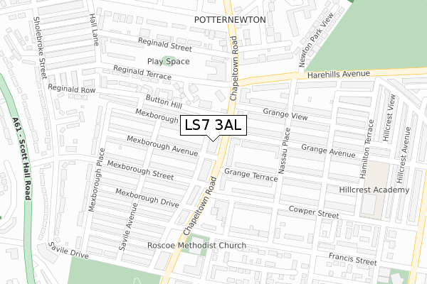 LS7 3AL map - large scale - OS Open Zoomstack (Ordnance Survey)