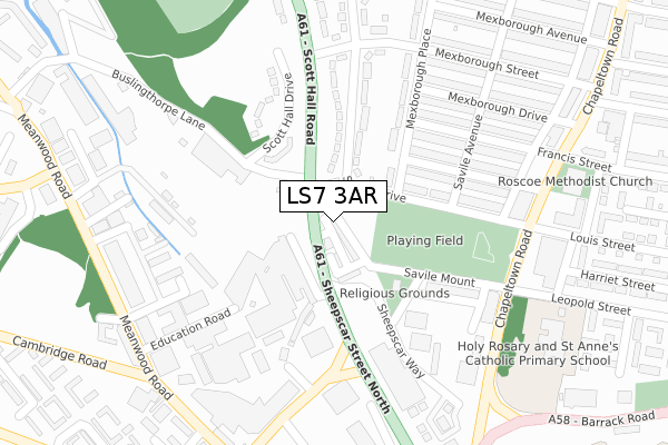 LS7 3AR map - large scale - OS Open Zoomstack (Ordnance Survey)