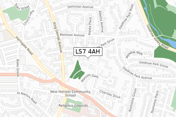 LS7 4AH map - large scale - OS Open Zoomstack (Ordnance Survey)