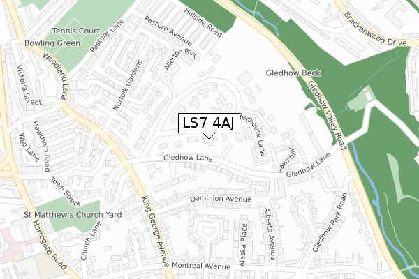 LS7 4AJ map - large scale - OS Open Zoomstack (Ordnance Survey)