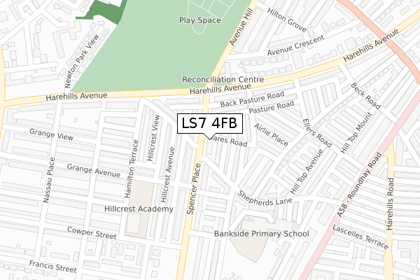 LS7 4FB map - large scale - OS Open Zoomstack (Ordnance Survey) LS7 4FB map - large scale - OS Open Zoomstack (Ordnance Survey)