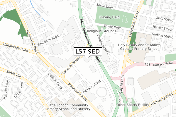 LS7 9ED map - large scale - OS Open Zoomstack (Ordnance Survey)