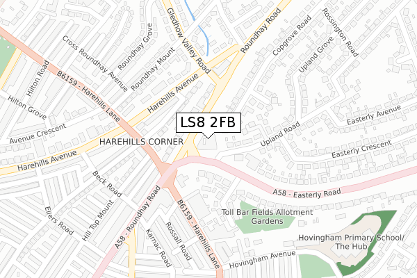 LS8 2FB map - large scale - OS Open Zoomstack (Ordnance Survey)