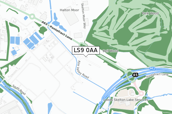 LS9 0AA map - small scale - OS Open Zoomstack (Ordnance Survey)