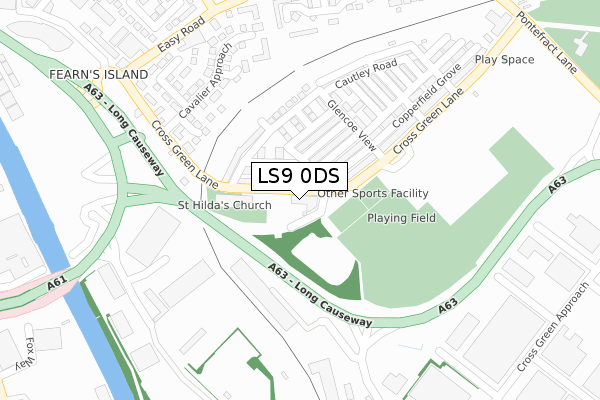 LS9 0DS map - large scale - OS Open Zoomstack (Ordnance Survey)