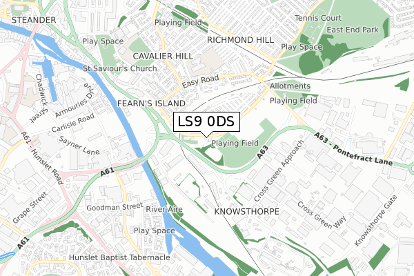 LS9 0DS map - small scale - OS Open Zoomstack (Ordnance Survey)