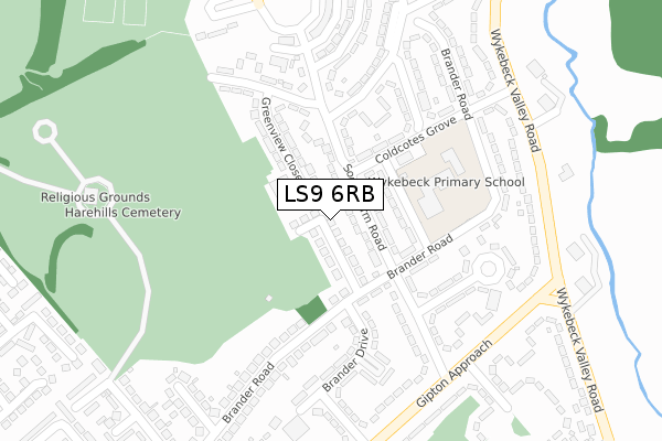 LS9 6RB map - large scale - OS Open Zoomstack (Ordnance Survey)