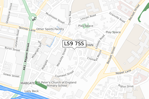 LS9 7SS map - large scale - OS Open Zoomstack (Ordnance Survey)