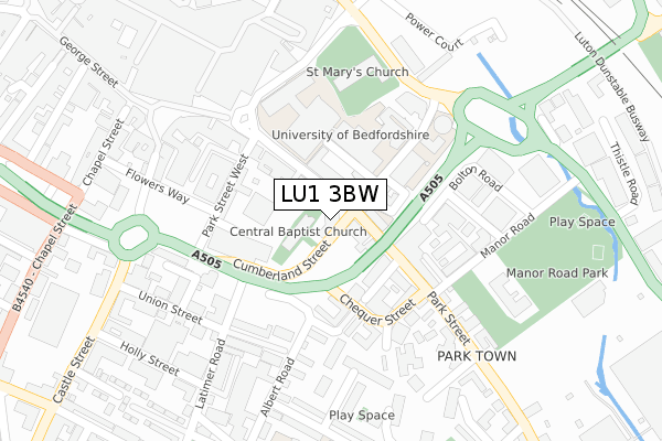 LU1 3BW map - large scale - OS Open Zoomstack (Ordnance Survey)