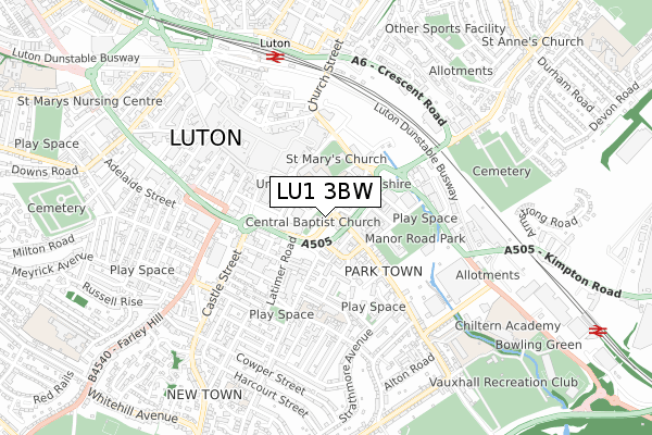 LU1 3BW map - small scale - OS Open Zoomstack (Ordnance Survey)