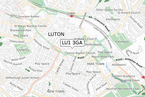 LU1 3GA map - small scale - OS Open Zoomstack (Ordnance Survey)