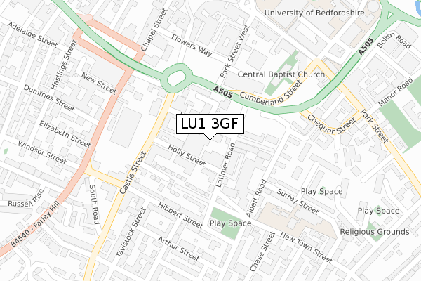 LU1 3GF map - large scale - OS Open Zoomstack (Ordnance Survey)