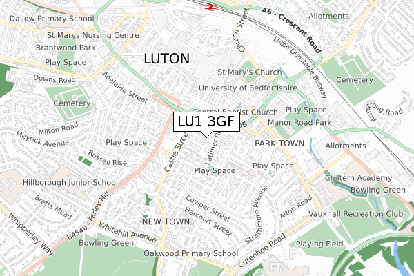 LU1 3GF map - small scale - OS Open Zoomstack (Ordnance Survey)