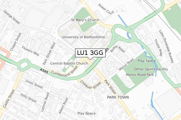 LU1 3GG map - large scale - OS Open Zoomstack (Ordnance Survey)