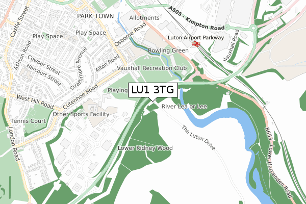 LU1 3TG map - small scale - OS Open Zoomstack (Ordnance Survey)