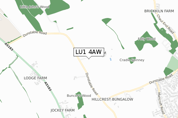 LU1 4AW map - small scale - OS Open Zoomstack (Ordnance Survey)