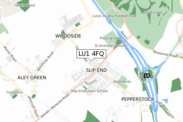 LU1 4FQ map - small scale - OS Open Zoomstack (Ordnance Survey)